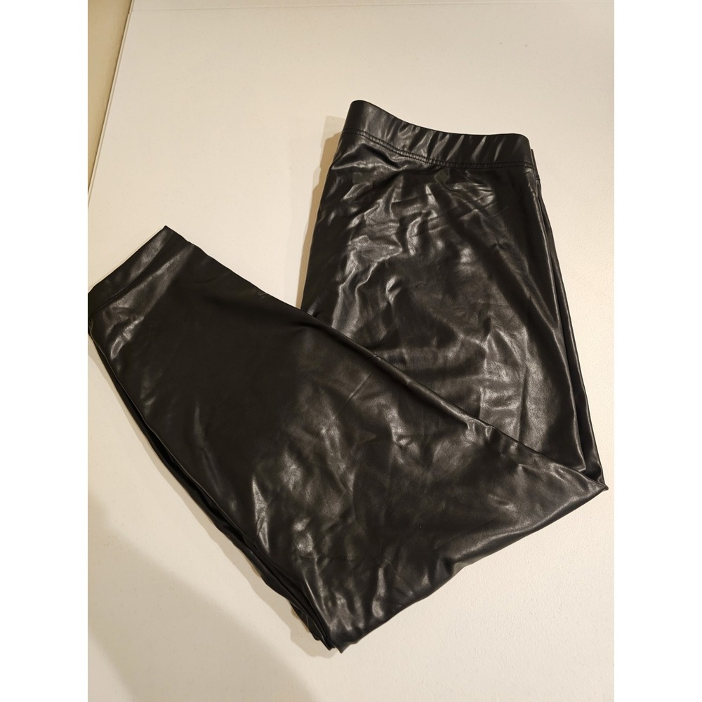 New Old Navy Black High Rise Faux Leather Front Stretch‎ Knit Leggings Size XXL